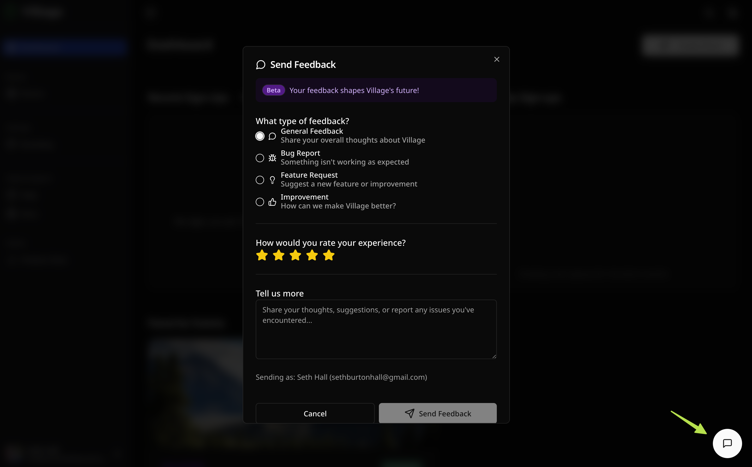 Support Icon and Feedback Form